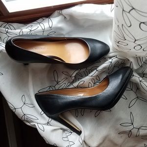 Almond Toe Black Leather Pumps by Banana Republic
